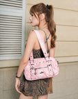 Vintage Soft Leather Boston Bag - Studded Barrel Shoulder Handbag
