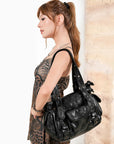 Vintage Washed Slouchy Hobo - Studded Multi-Pocket Crossbody