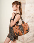 Studded Buckle Satchel Shoulder Bag with Crossbody Strap