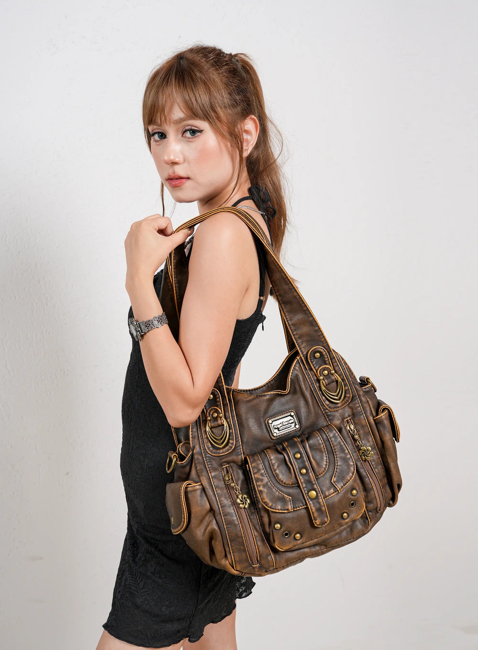 Large Multi-Pocket Convertible Hobo Bag