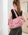 Vintage Washed Slouchy Hobo - Studded Multi-Pocket Crossbody