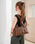 Vintage Soft Leather Boston Bag - Studded Barrel Shoulder Handbag