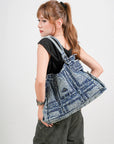 Oversized Vintage Denim Tote Bag | Studded Y2K Shoulder Purse