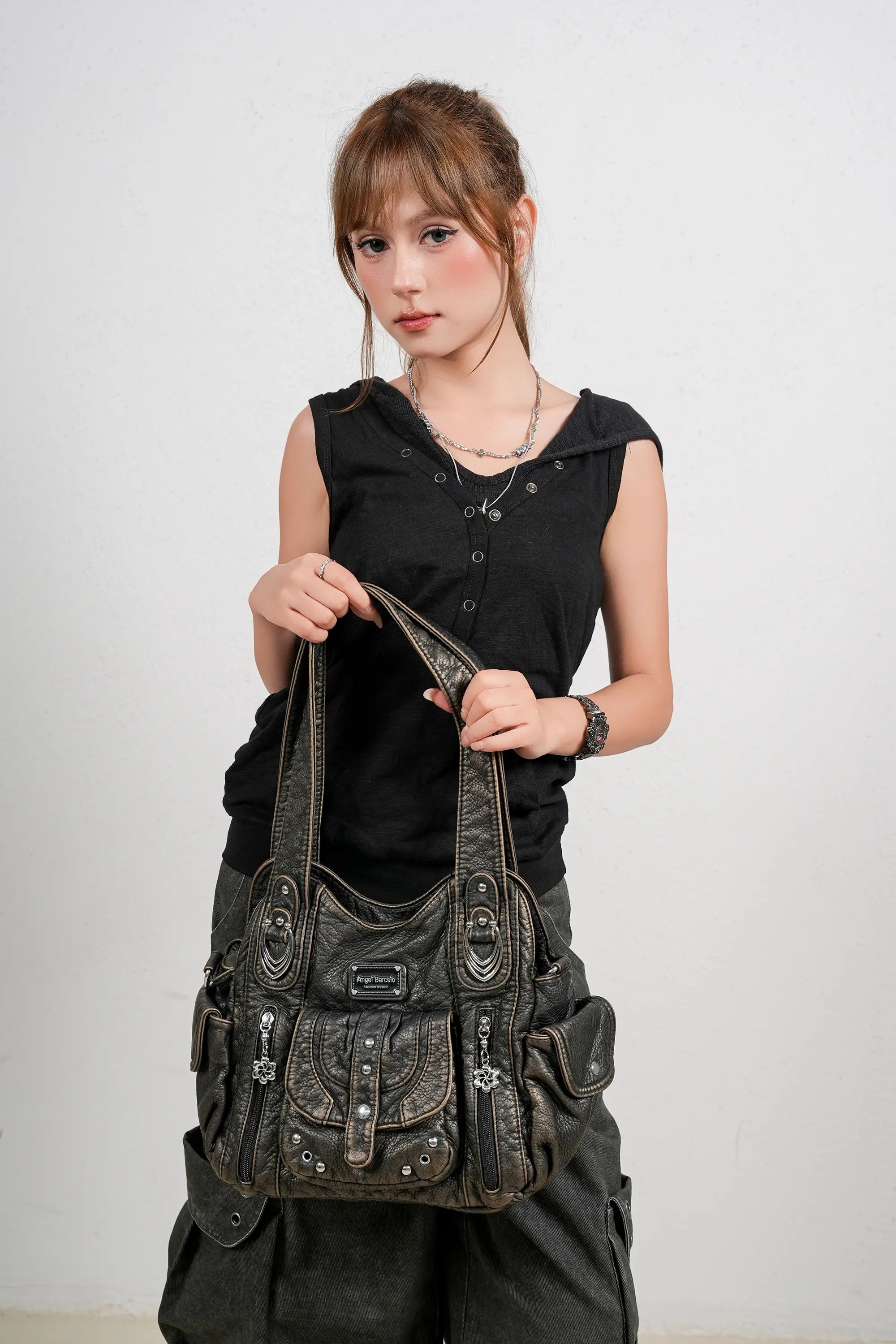 Large Multi-Pocket Convertible Hobo Bag