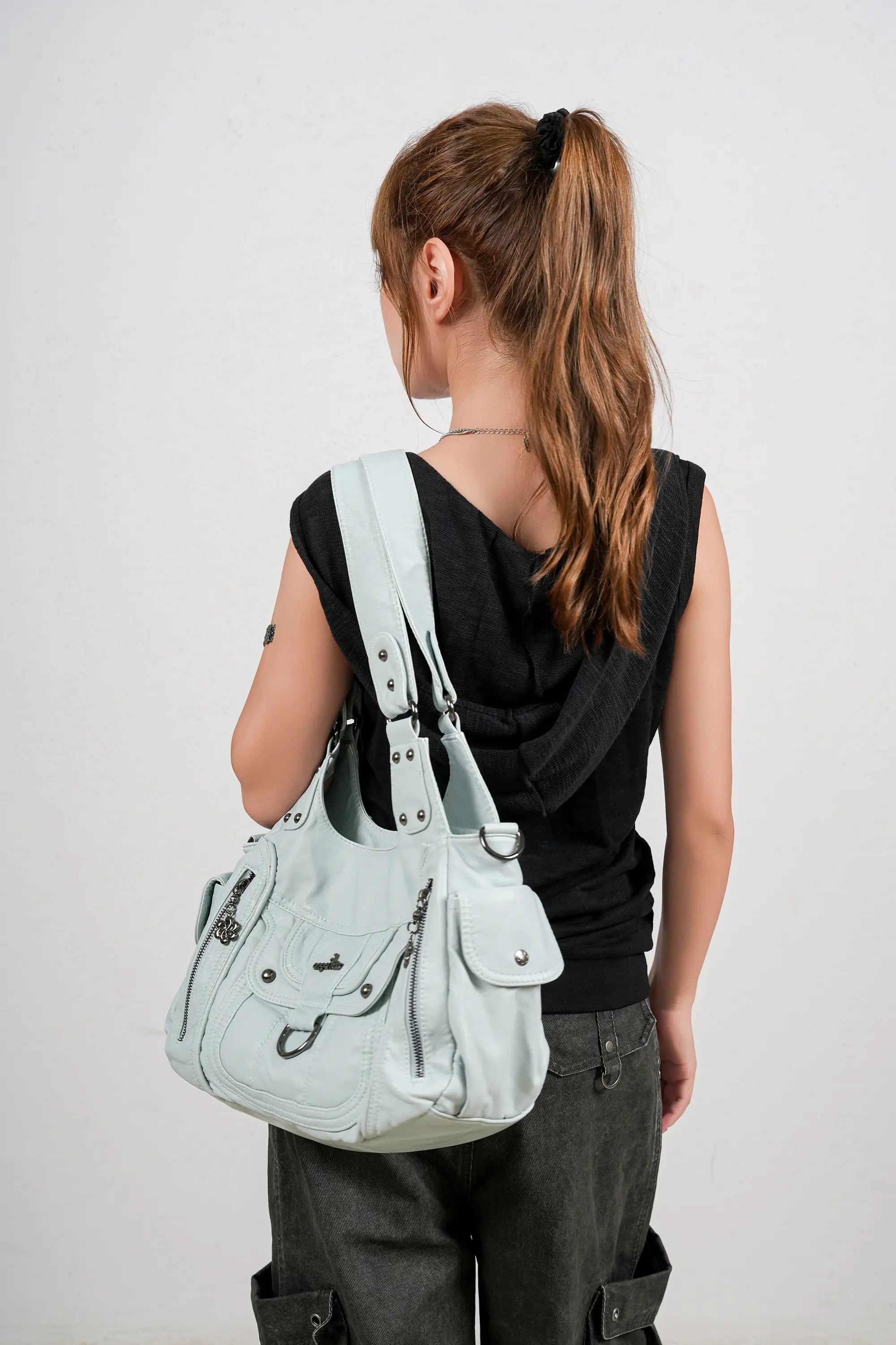 Large Multi Pocket Hobo Purse for Women with Adjustable Strap