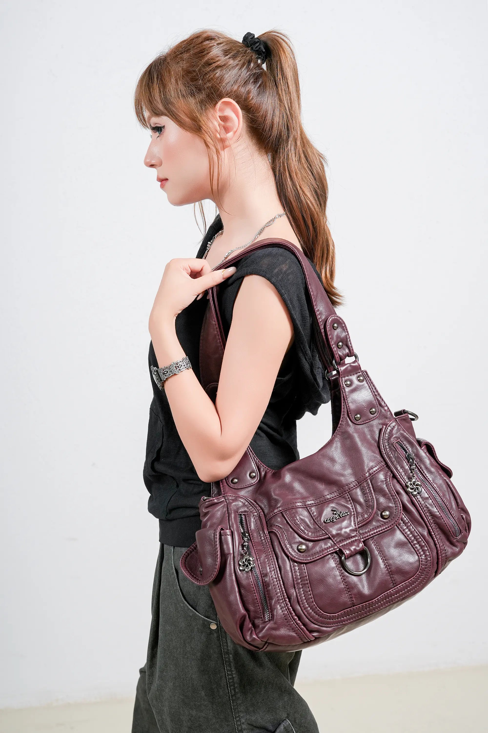 Large Multi Pocket Hobo Purse for Women with Adjustable Strap