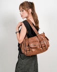Vintage Washed Slouchy Hobo - Studded Multi-Pocket Crossbody