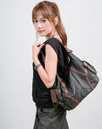 Vintage Studded Hobo Bag – Washed PU Leather Shoulder Purse