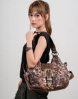 Y2K Leopard Print Studded Large Satchel Bag