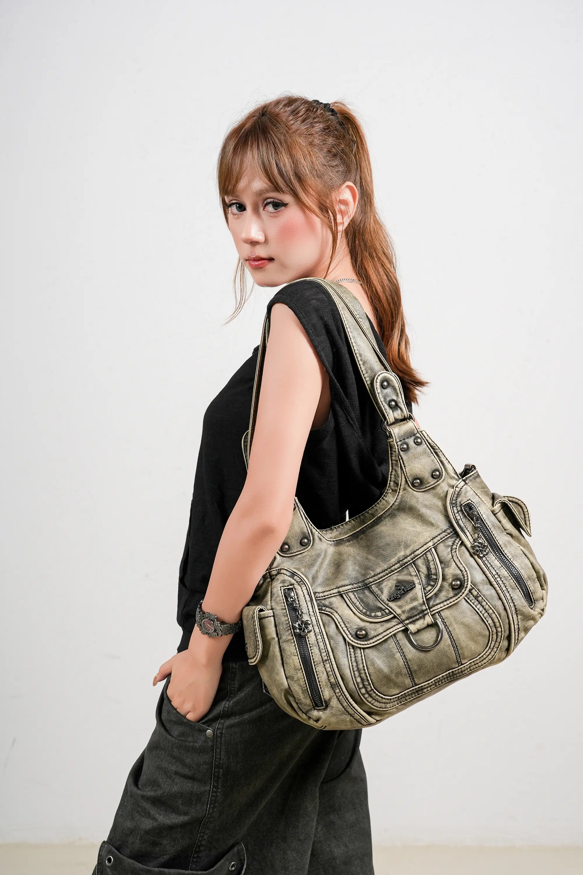 Large Multi Pocket Hobo Purse for Women with Adjustable Strap