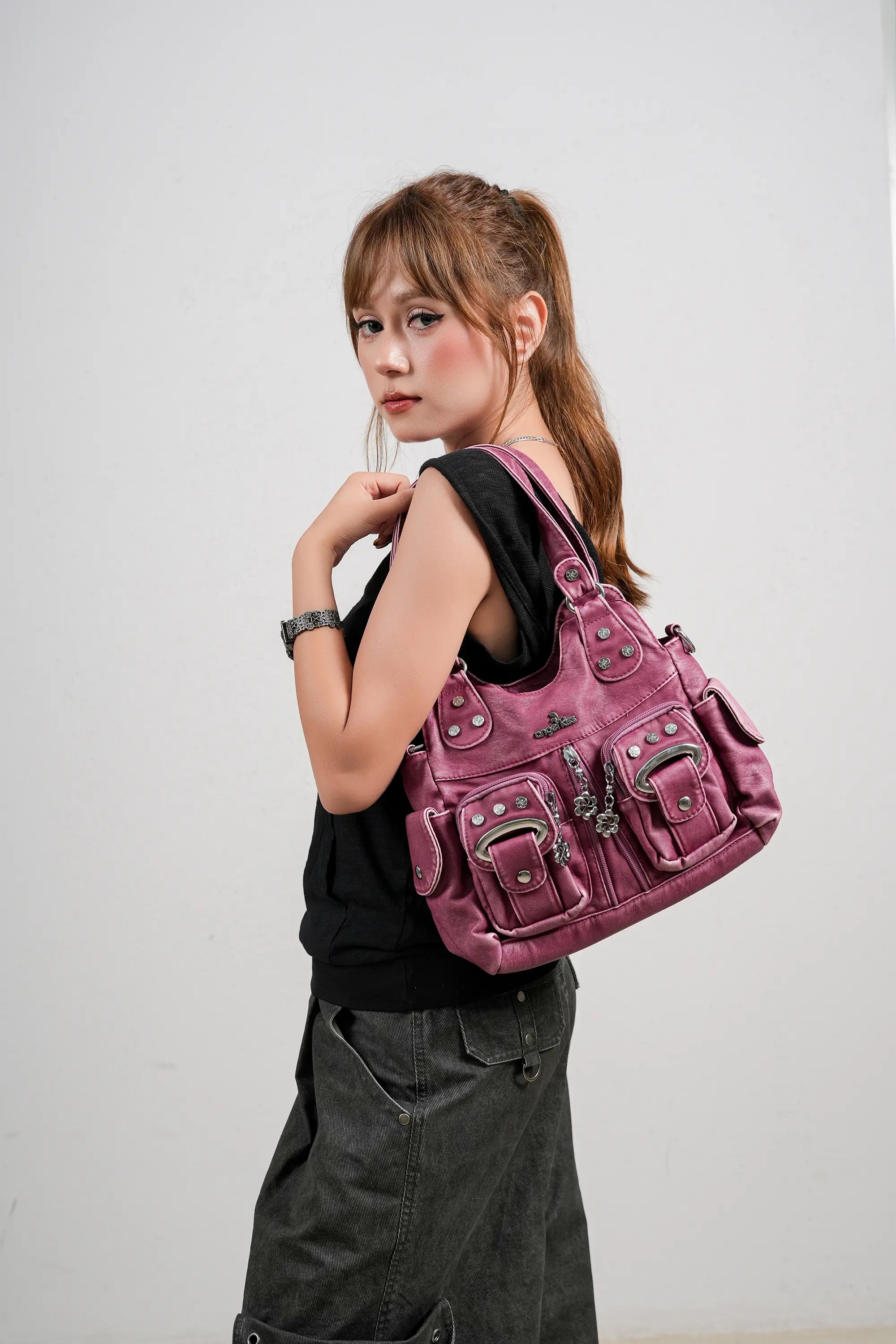 Purse With Silver Hardware 90s Style Crossbody Bag For Women