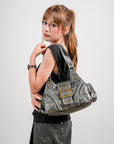 Y2K Leopard Patchwork Crossbody Bag – Front Buckle Retro Shoulder Handbag