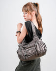 Soft PU Multi-Pocket Shoulder Purse with Crossbody Strap