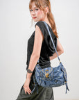 Western Studded Denim Shoulder & Crossbody Bag