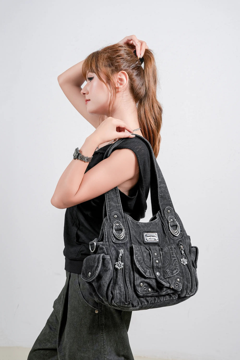 Large Multi-Pocket Convertible Hobo Bag