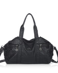 Distressed Multi-Zip Bowler Shoulder Bag