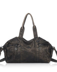 Distressed Multi-Zip Bowler Shoulder Bag