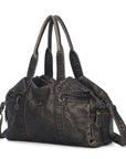 Distressed Multi-Zip Bowler Shoulder Bag
