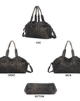 Distressed Multi-Zip Bowler Shoulder Bag