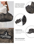 Distressed Multi-Zip Bowler Shoulder Bag