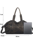 Distressed Multi-Zip Bowler Shoulder Bag
