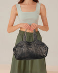 Distressed Multi-Zip Bowler Shoulder Bag