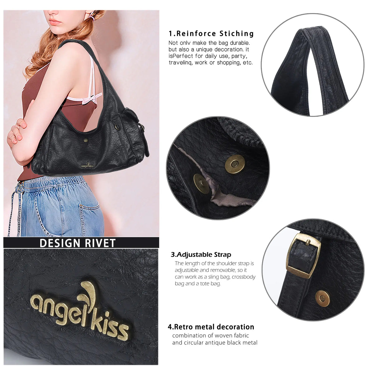 Vintage Moto Crescent Shoulder Bag