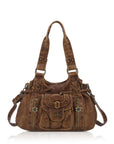 Lace-Up Multi-Pocket Hobo Shoulder Bag