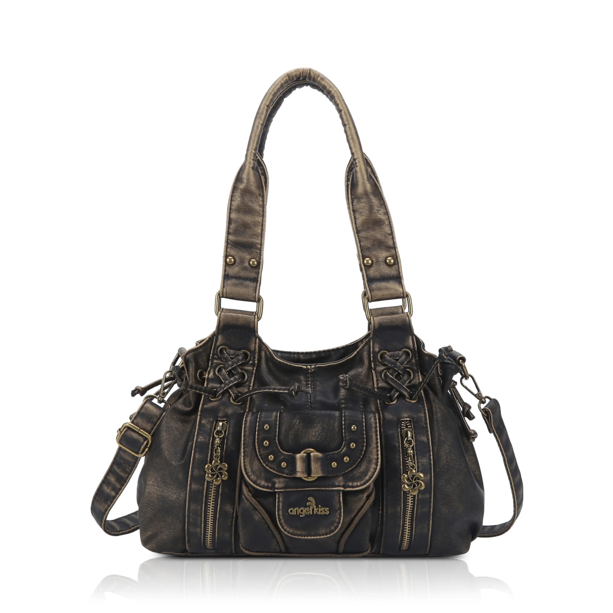Lace-Up Multi-Pocket Hobo Shoulder Bag