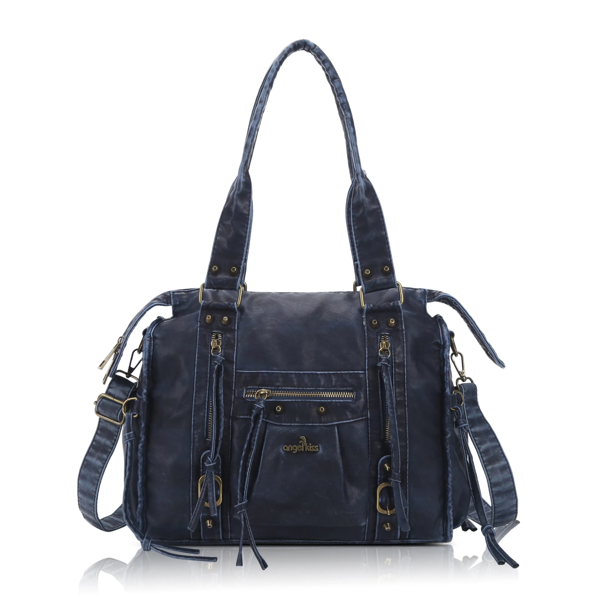 Vintage PU Leather Studded Shoulder Tote Bag for Travel