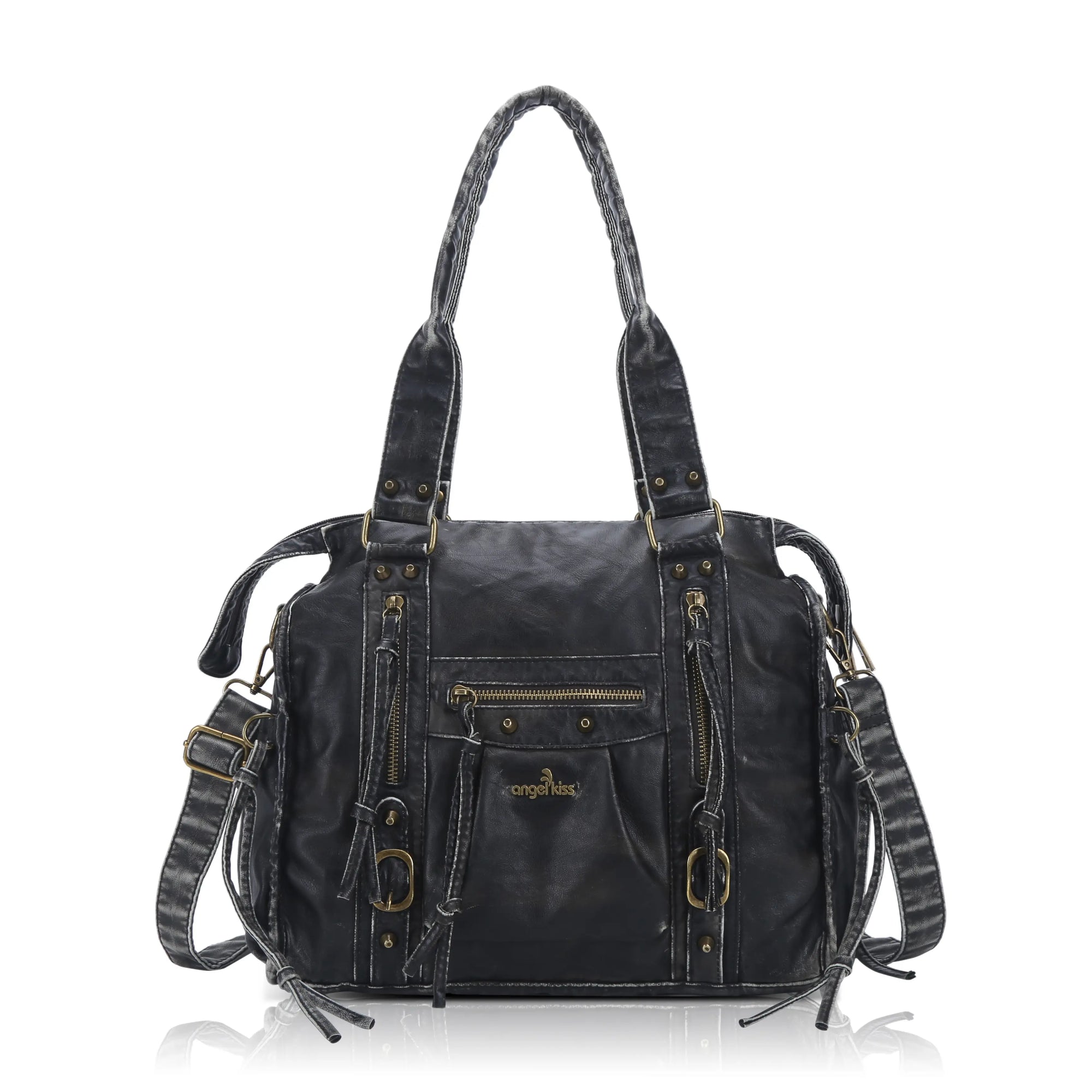 Vintage PU Leather Studded Shoulder Tote Bag for Travel
