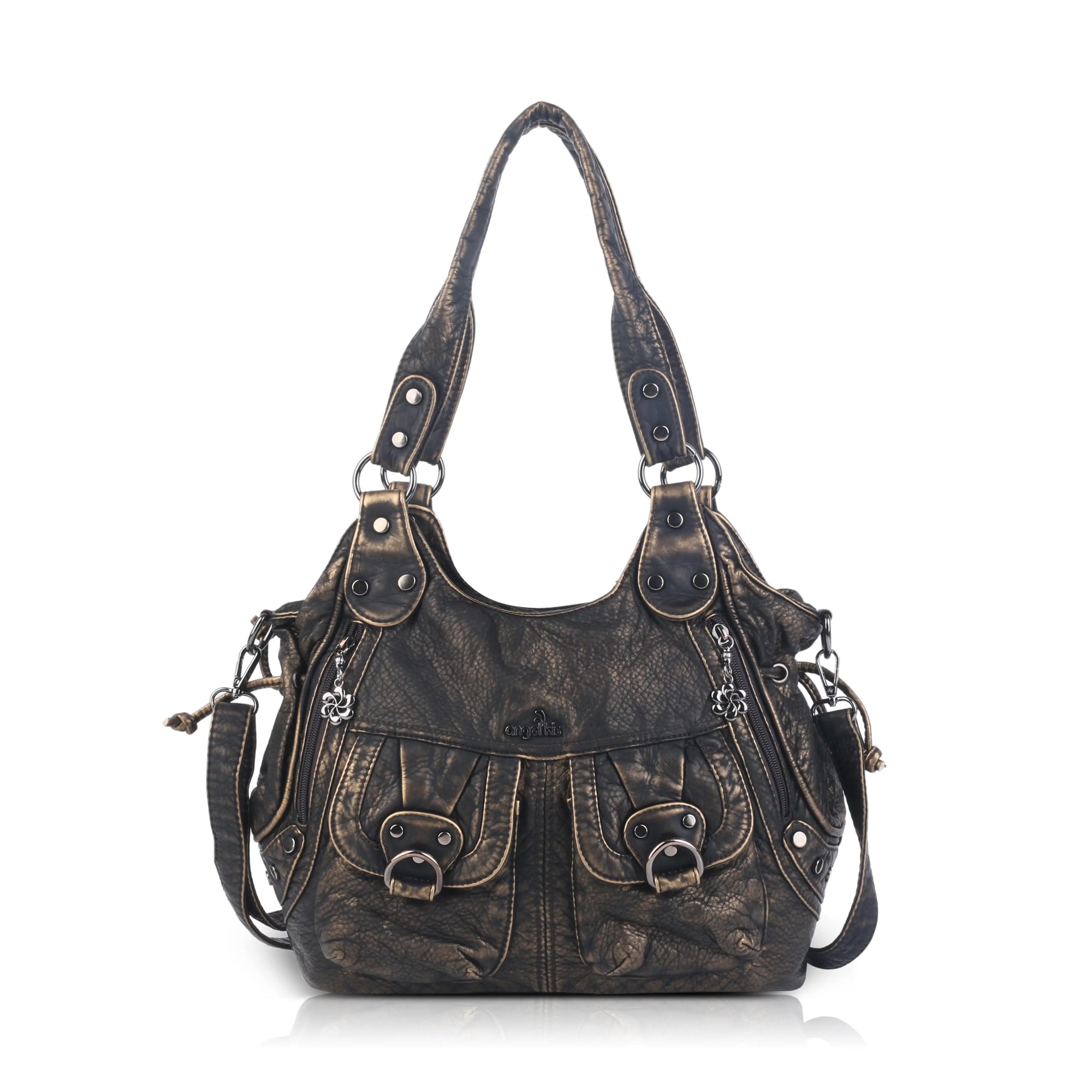 Organized Storage Faux Leather Tote Crossbody Bag Hardware Detail