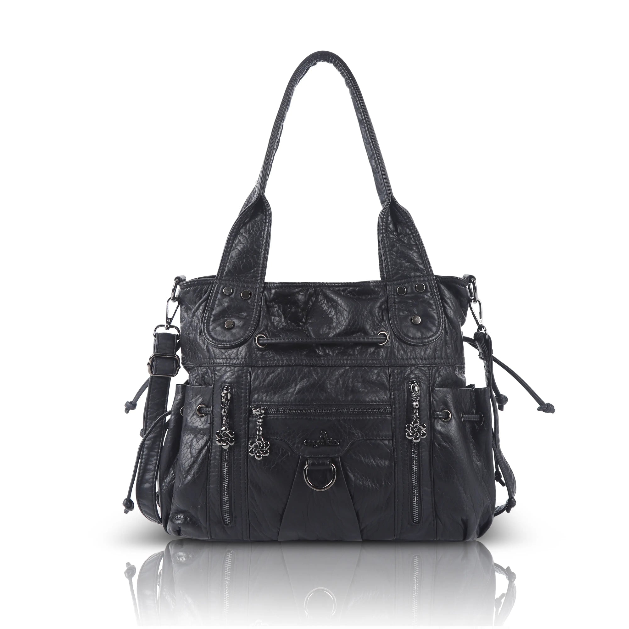 Women’s Vintage Utility Shoulder Bag with Layered Zip Pockets