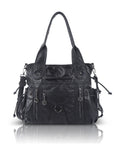 Women’s Vintage Utility Shoulder Bag with Layered Zip Pockets