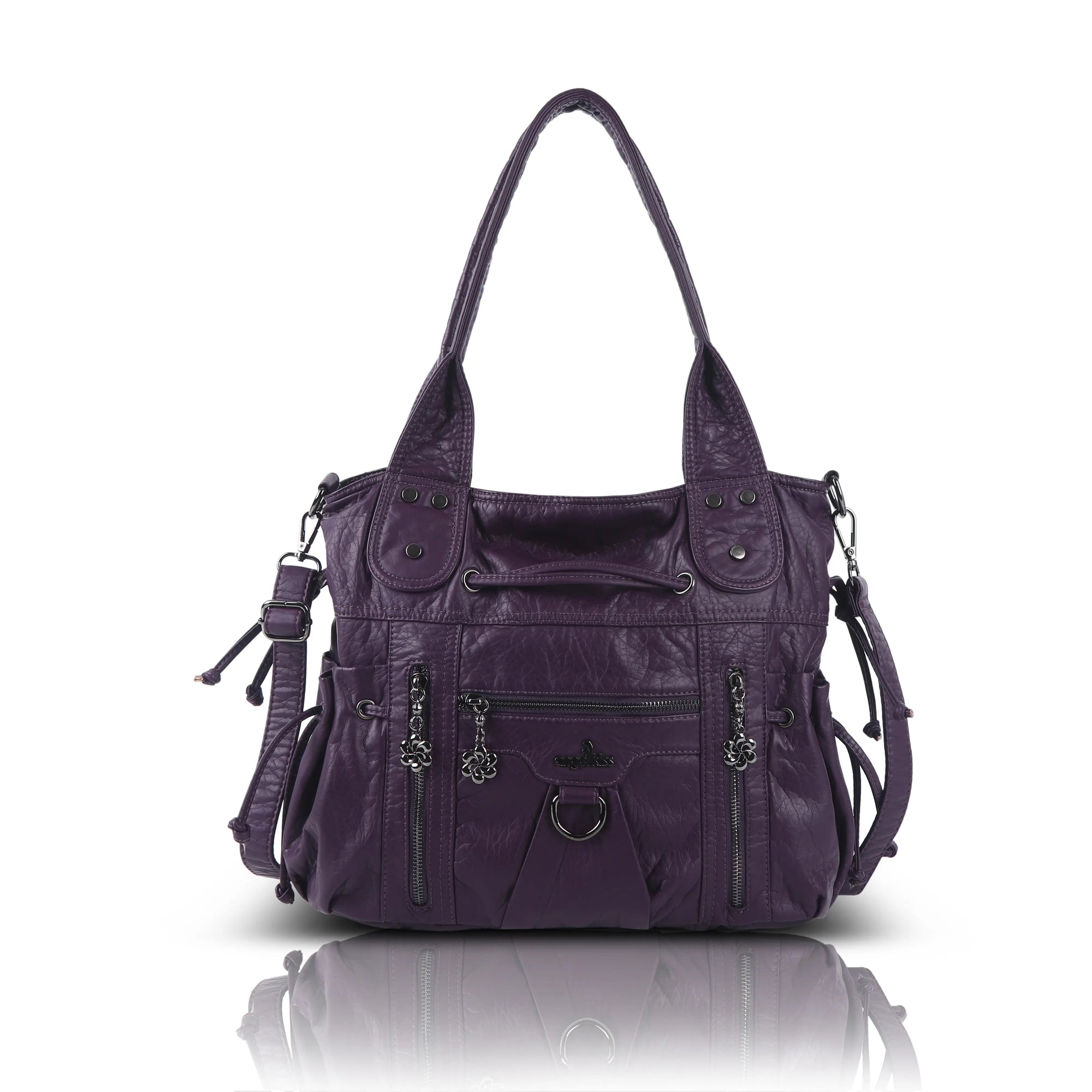 Women’s Vintage Utility Shoulder Bag with Layered Zip Pockets