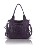 Women’s Vintage Utility Shoulder Bag with Layered Zip Pockets
