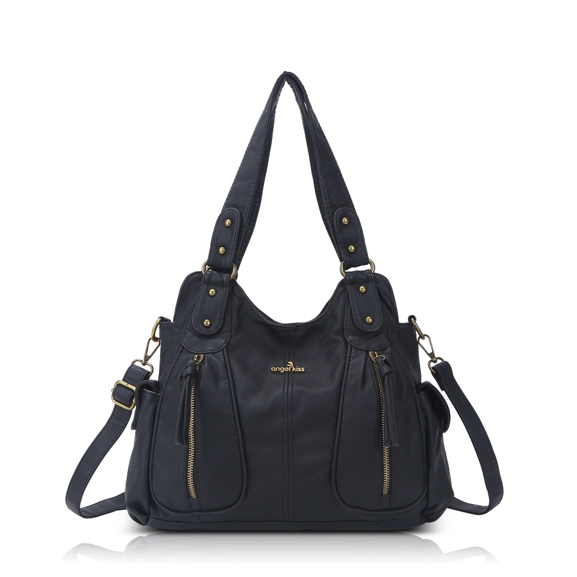 Y2K Double Pocket Shoulder Bag Belted Faux Leather Crossbody Bag