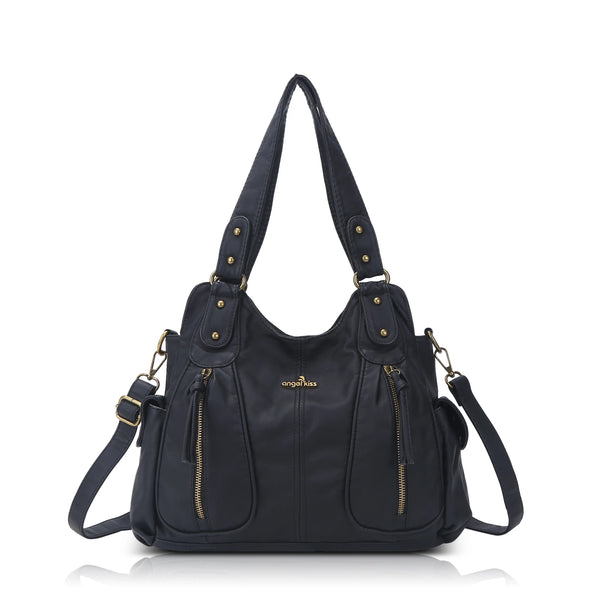 Y2K Double Pocket Shoulder Bag Belted Faux Leather Crossbody Bag