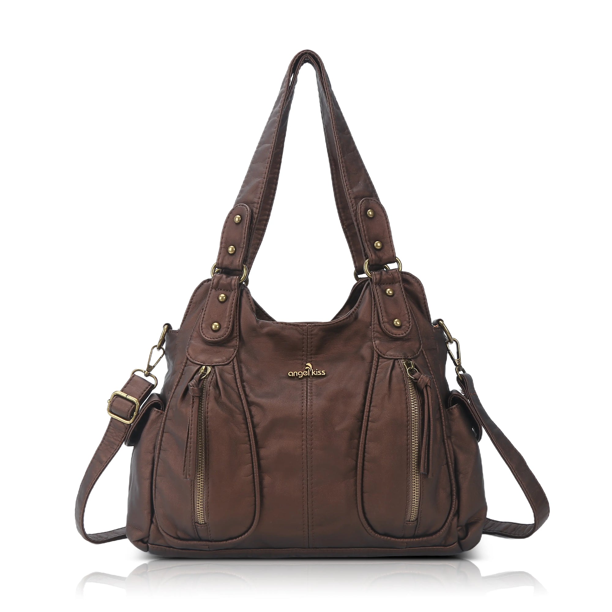Y2K Double Pocket Shoulder Bag Belted Faux Leather Crossbody Bag