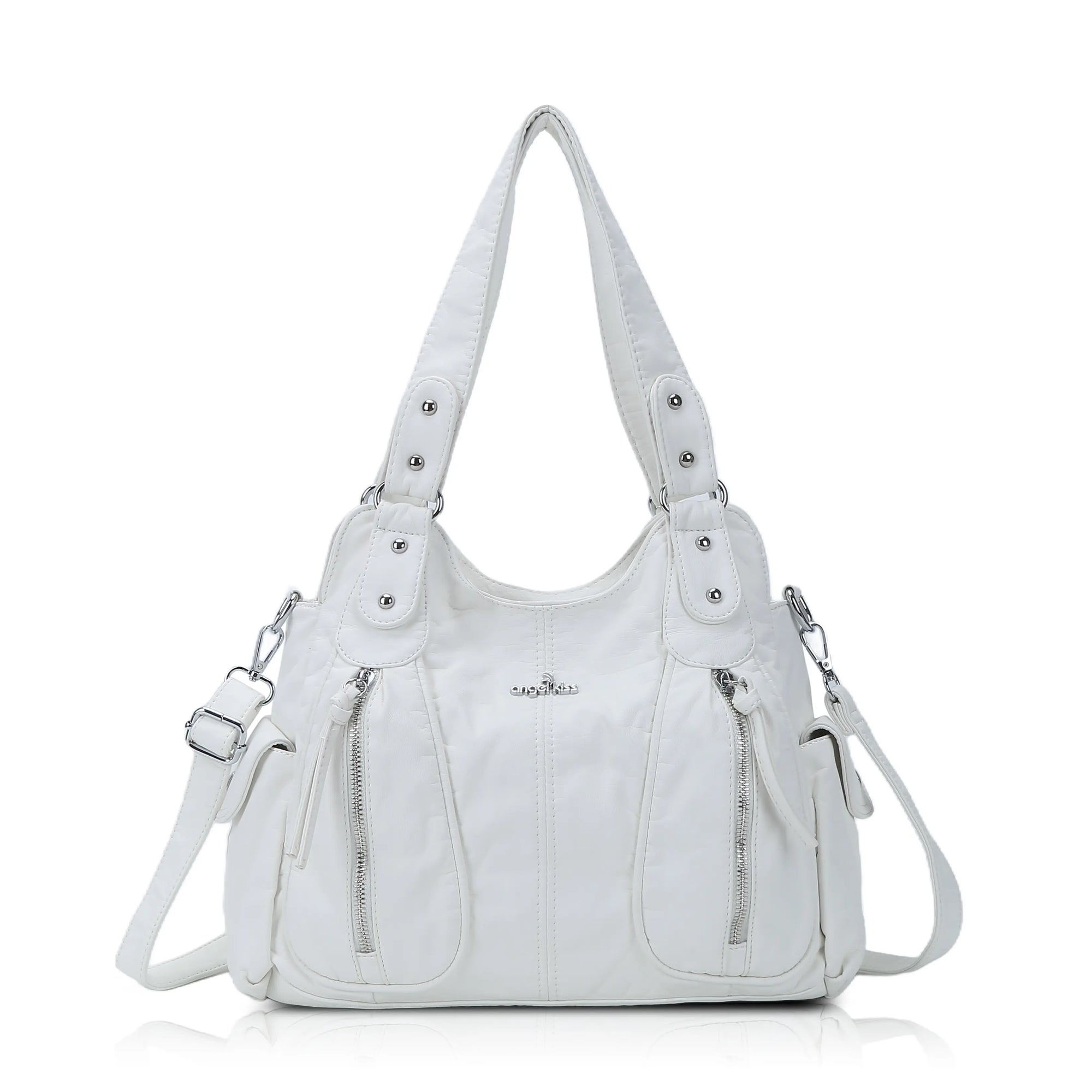 Y2K Double Pocket Shoulder Bag Belted Faux Leather Crossbody Bag