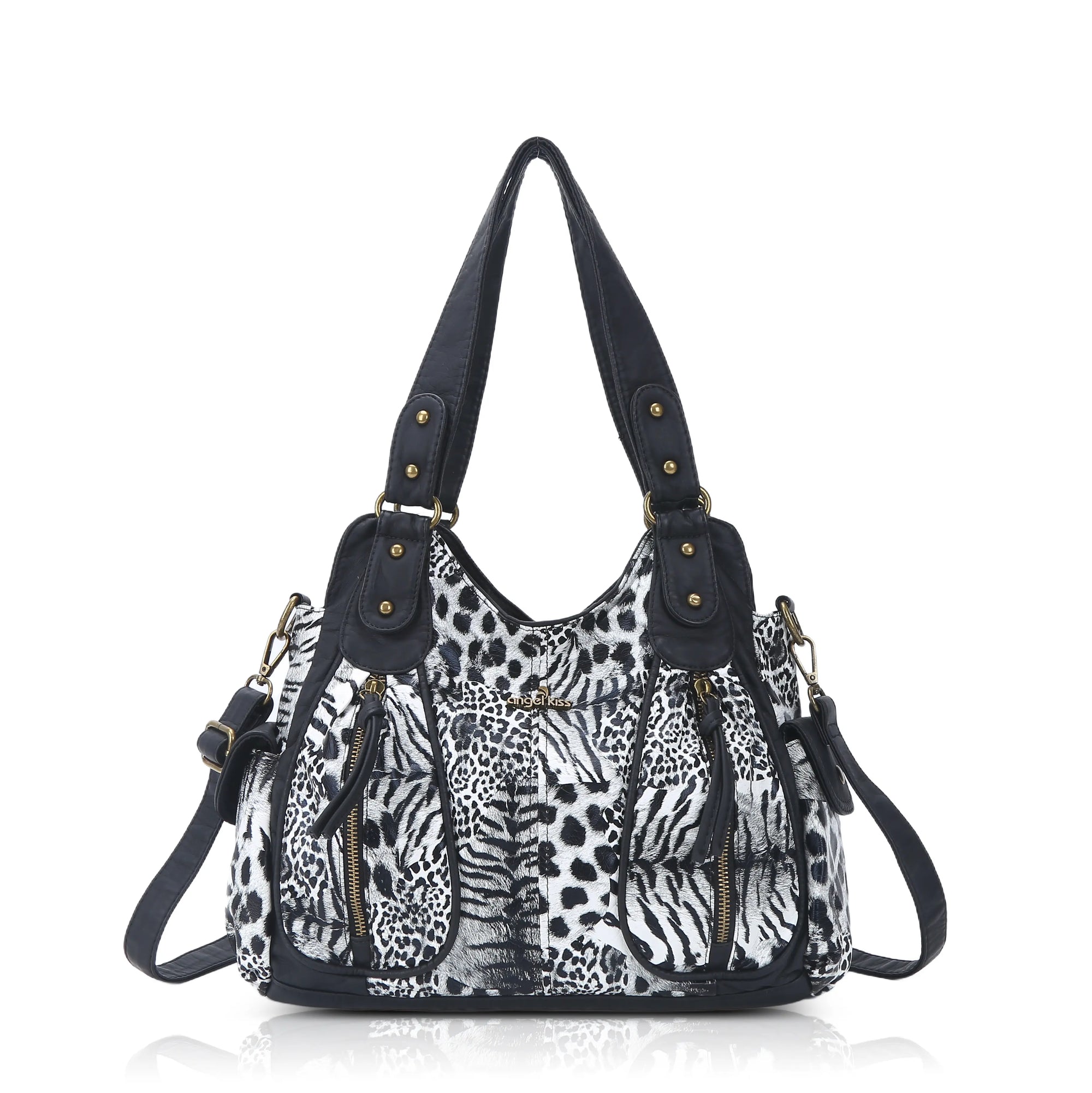 Y2K Double Pocket Shoulder Bag Belted Faux Leather Crossbody Bag