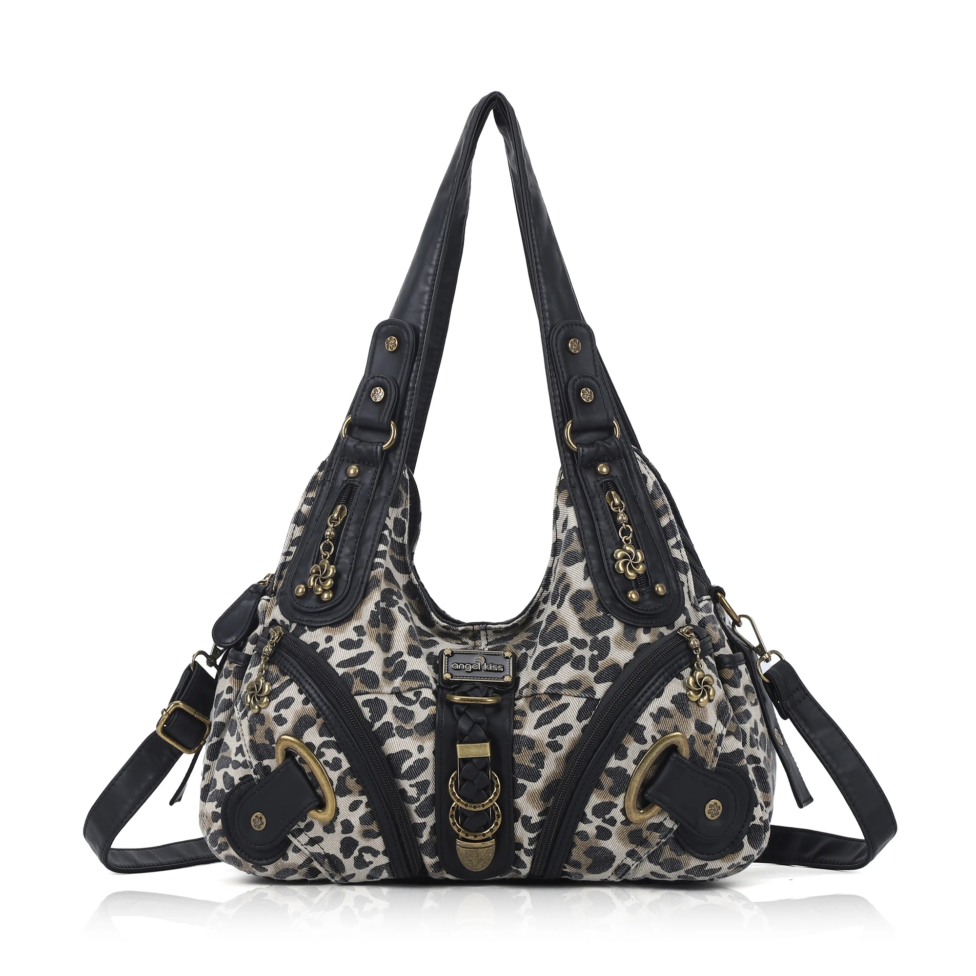 Leopard Print Crescent Shoulder Purse with Top Zip
