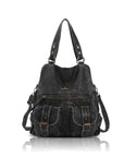 Washed Multi-Pocket Cargo Tote Bag with Crossbody Strap