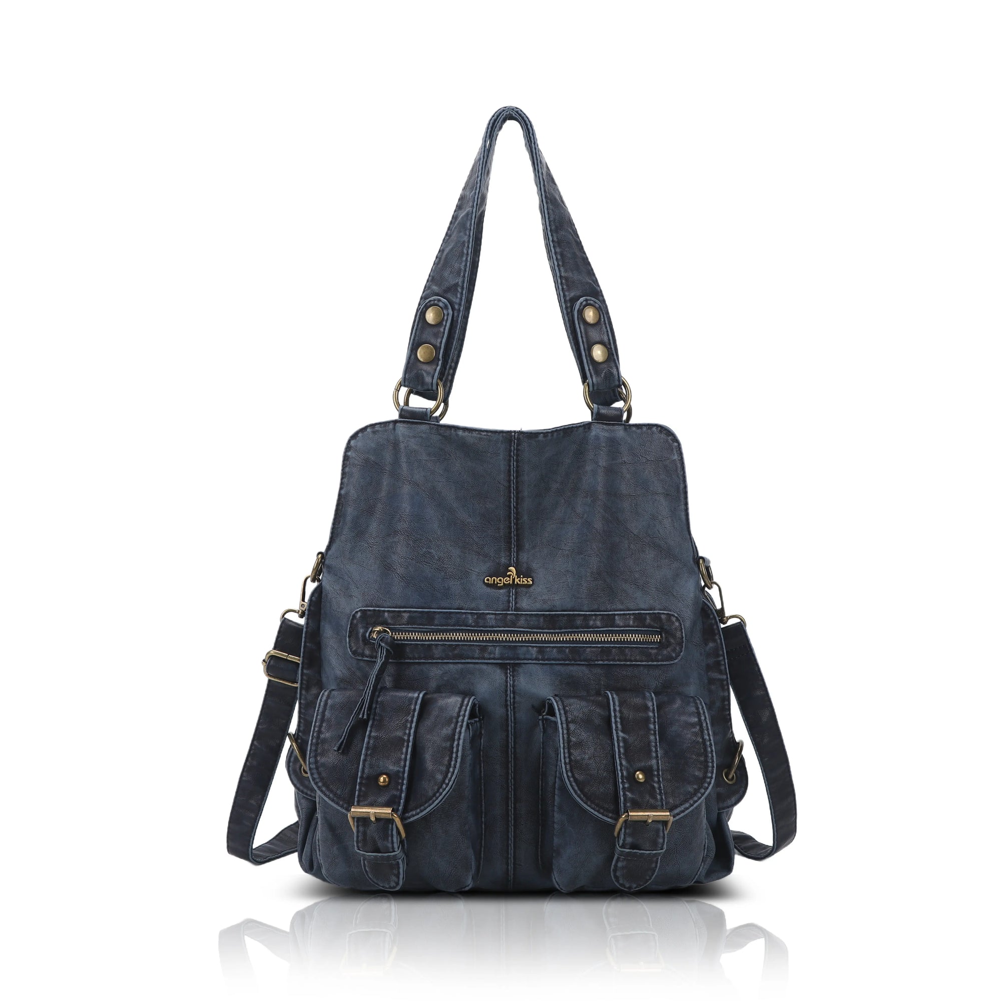 Washed Multi-Pocket Cargo Tote Bag with Crossbody Strap