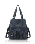 Washed Multi-Pocket Cargo Tote Bag with Crossbody Strap