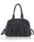 Large Multi-Zipper Pocket Satchel Bag with Crossbody Strap