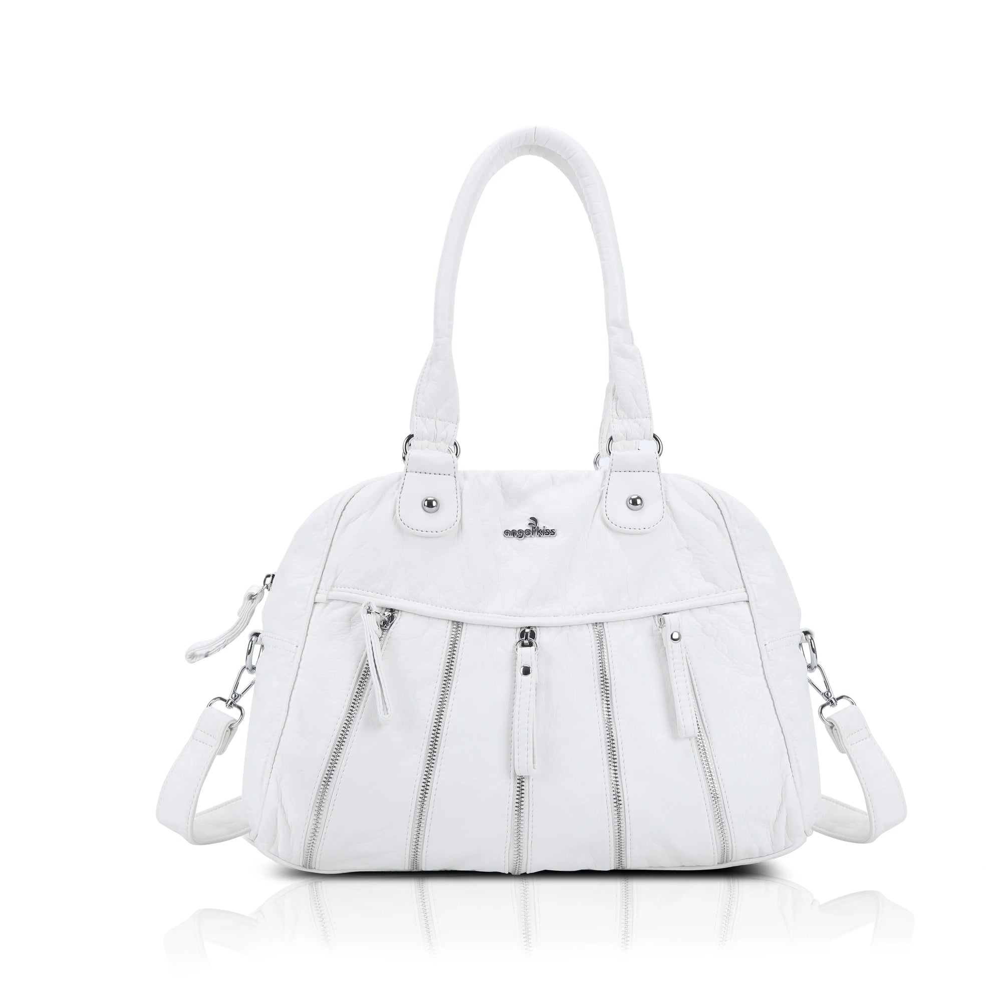 Large Multi-Zipper Pocket Satchel Bag with Crossbody Strap