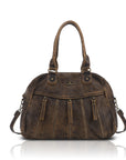 Large Multi-Zipper Pocket Satchel Bag with Crossbody Strap
