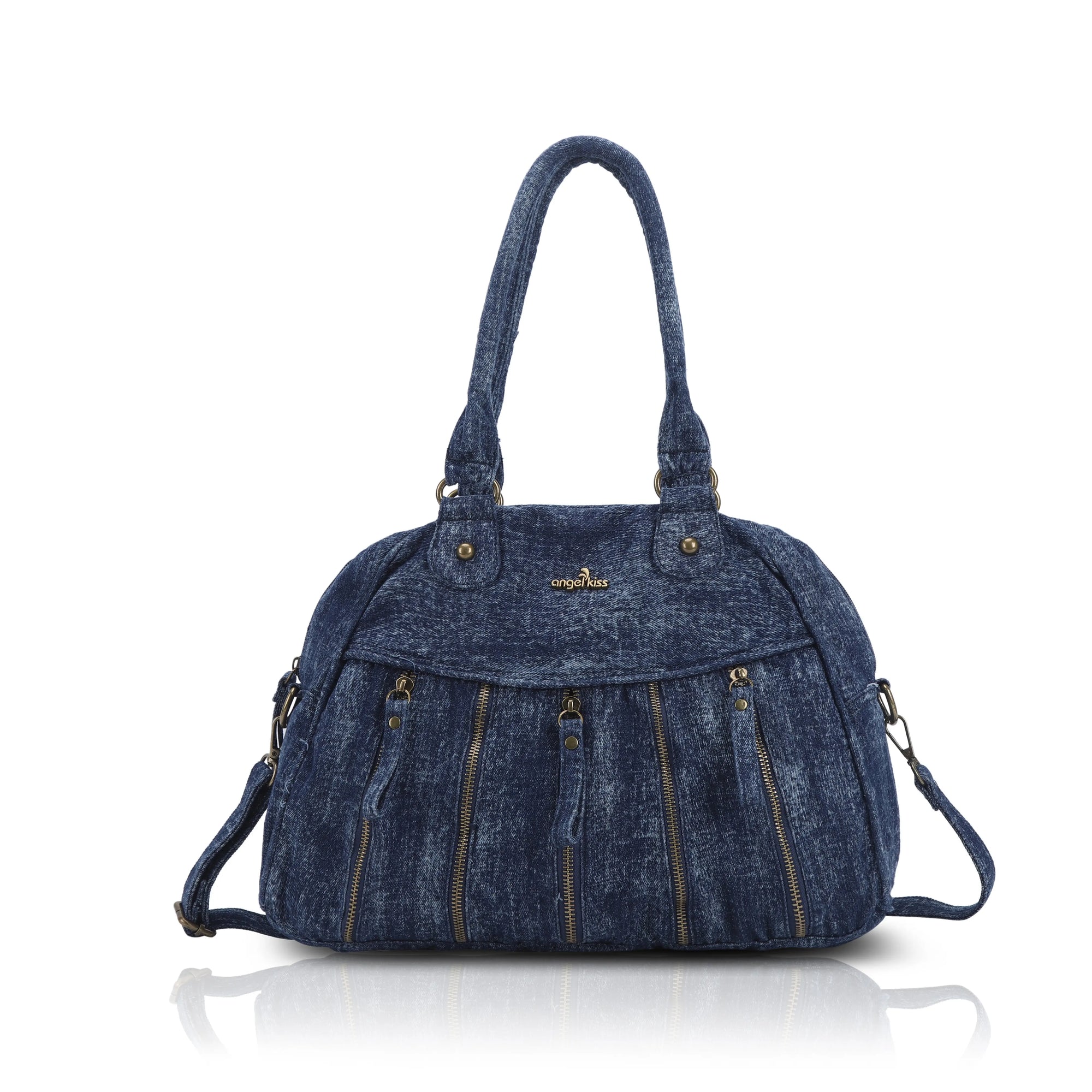 Large Multi-Zipper Pocket Satchel Bag with Crossbody Strap