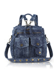 Denim Convertible Backpack Purse with Studded Strap